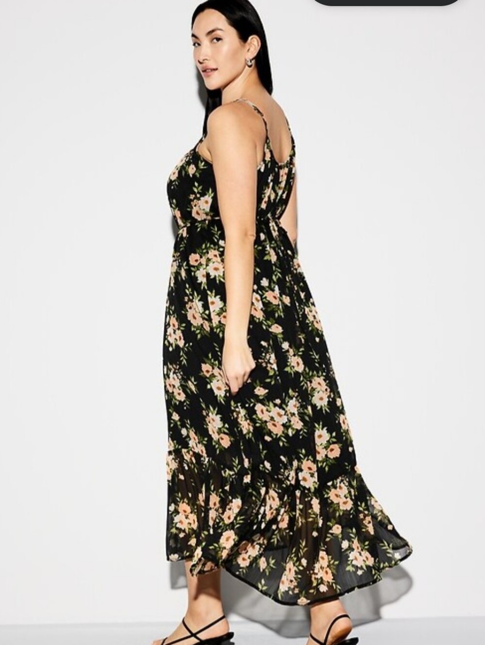 Old Navy The Occasion black floral waist-defined sleeveless chiffon maxi dress - Picture 4 of 10